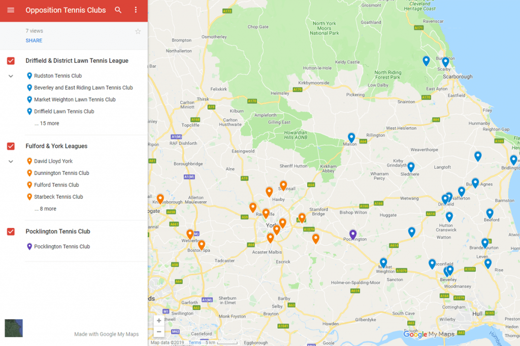 Google map of opposition clubs