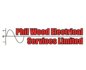 The logo for Phil Wood Electrical Services, sponsors of Pocklington Tennis Club