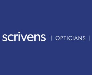 The logo for Scrivens Opticians, sponsors of Pocklington Tennis Club