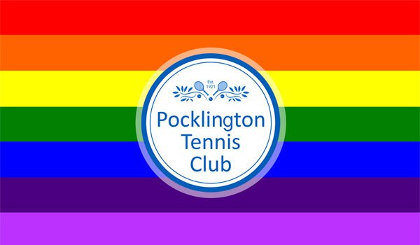 Pocklington Tennis Club logo with rainbow background